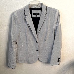 Talbots, blue and white pinstriped jacket. Size 14P.